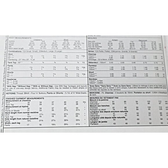 McCall's 3193 Sewing Pattern Boy's Pull-on Pants Shorts Tank Top Shirt - Picture 2 of 3